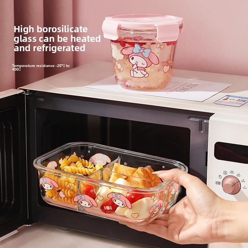 Hello Kitty Printed Bento Box  - đánh giá và giá Meal Prep Glass Containers Oven Safe