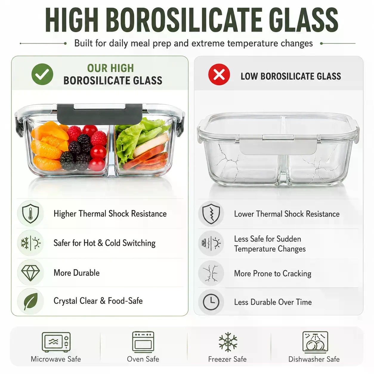 5-Pack Rectangular Borosilicat - đánh giá và giá Meal Prep Glass Containers Oven Safe