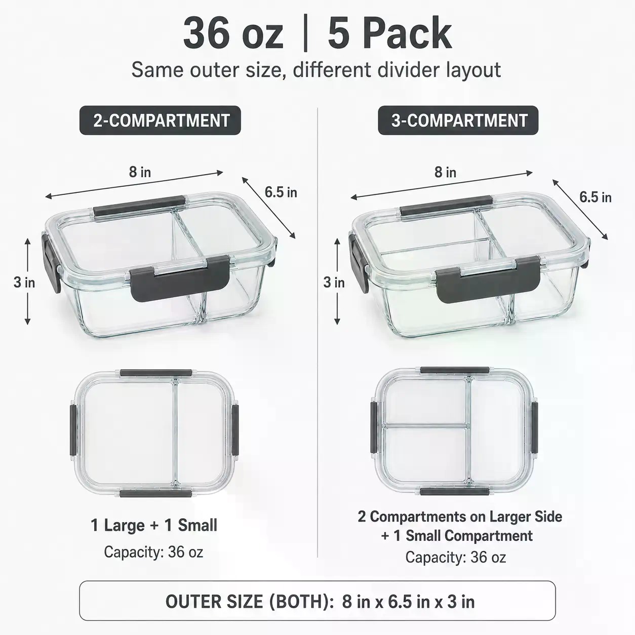 5-Pack Rectangular Borosilicat - đánh giá và giá Meal Prep Glass Containers Oven Safe