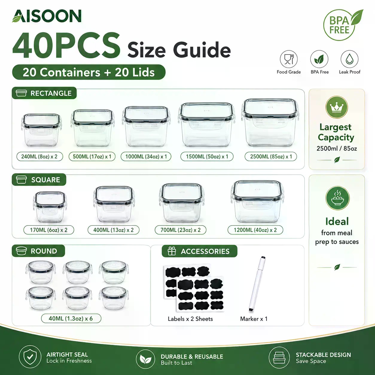 40 PCS Extra Large 85oz Silico - đánh giá và giá Meal Prep Healthy